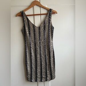 Symphony Elegant Black and tan Patterned Sequined Dress sz S